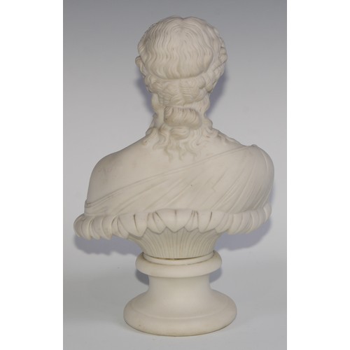 109 - A 19th century Parian ware bust, of Clytie, after Delpech, turned socle, 30cm high, c.1870