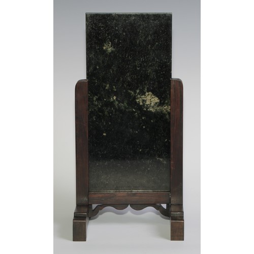 387 - A Chinese table screen, the rectangular green marble banner quite plain, hardwood stand, 32cm high, ... 