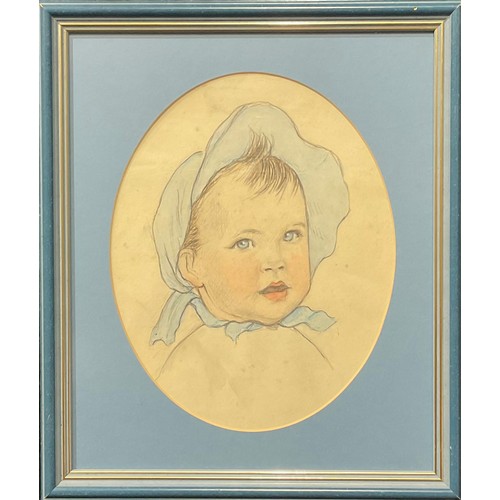 633 - Helen Stiebel (second-quarter 20th century)
Portrait of a Baby
pencil and watercolour, oval, 25cm x ... 