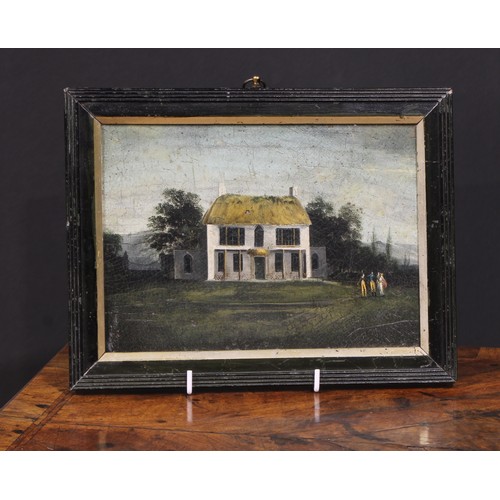 593 - English/Irish Naive School (19th century)
A Primitive View of a Cottage Ornee
oil on mahogany panel,... 