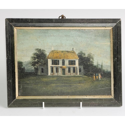 593 - English/Irish Naive School (19th century)
A Primitive View of a Cottage Ornee
oil on mahogany panel,... 