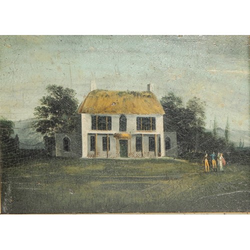 593 - English/Irish Naive School (19th century)
A Primitive View of a Cottage Ornee
oil on mahogany panel,... 