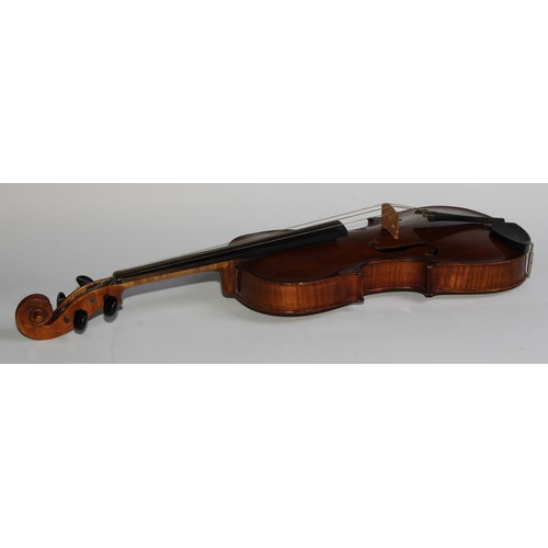 1874 - A Swedish violin, by Ernst Boethius, Norberg, the two-piece back 35.5cm long excluding button, ink M... 