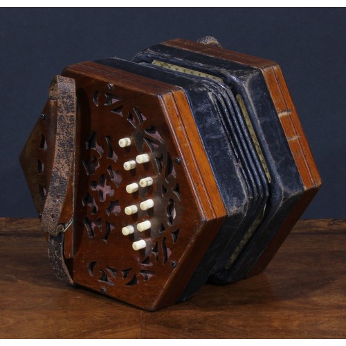 1870 - A 19th century concertina, by Lachenal & Co, London, twenty-two keys, steel reeds, serial no.99988, ... 