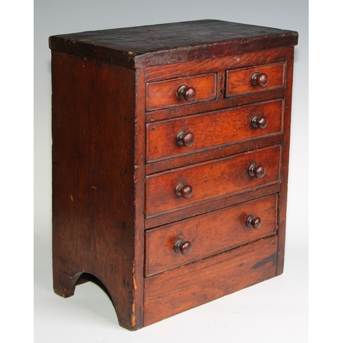 2073 - Miniature Furniture - a scratch built chest of two short and three long graduated drawers, the under... 