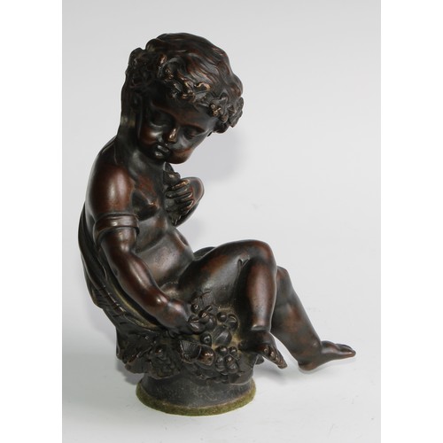 1768 - Alfred Boucher (French, 1850-1934), after, a pair of brown patinated bronzes, Putti, each loosely dr... 