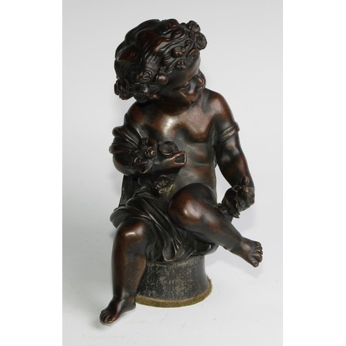 1768 - Alfred Boucher (French, 1850-1934), after, a pair of brown patinated bronzes, Putti, each loosely dr... 