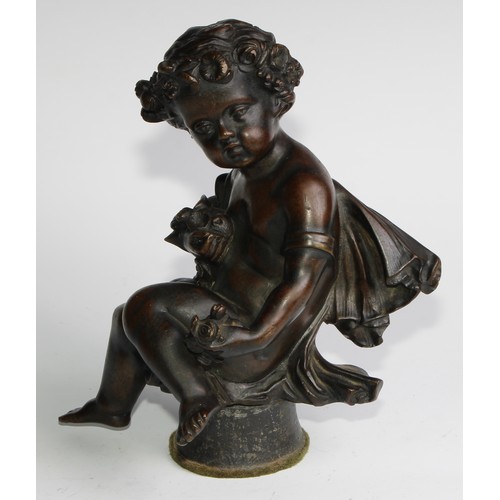 1768 - Alfred Boucher (French, 1850-1934), after, a pair of brown patinated bronzes, Putti, each loosely dr... 