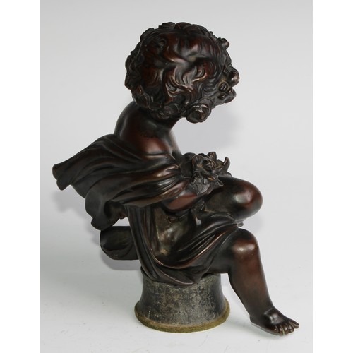 1768 - Alfred Boucher (French, 1850-1934), after, a pair of brown patinated bronzes, Putti, each loosely dr... 