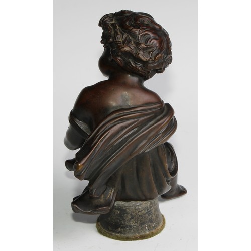 1768 - Alfred Boucher (French, 1850-1934), after, a pair of brown patinated bronzes, Putti, each loosely dr... 