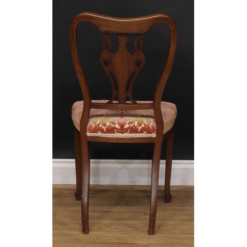 2550 - A set of four late Victorian/Edwardian mahogany, rosewood and ivorine marquetry dining chairs, by Ja... 