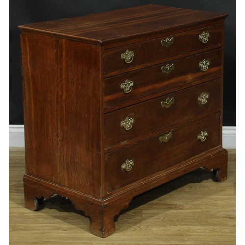 1735 - A George II oak chest, rectangular top with moulded edge above four long graduated drawers, swing ha... 