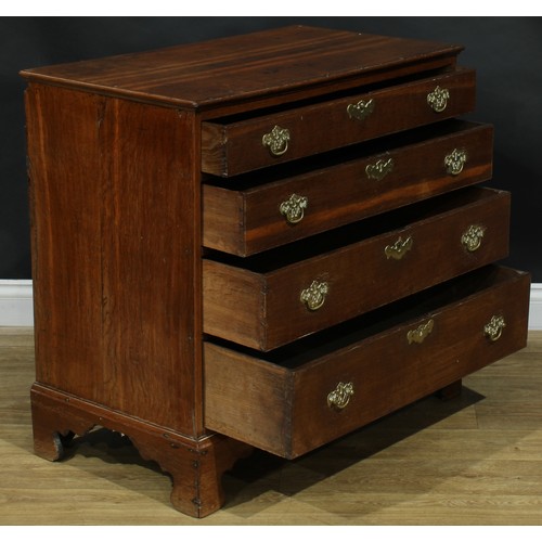 1735 - A George II oak chest, rectangular top with moulded edge above four long graduated drawers, swing ha... 