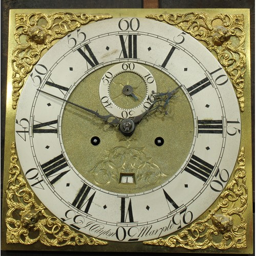 2523 - A mid-18th century crossbanded oak longcase clock, 30cm square brass dial with silvered chapter ring... 