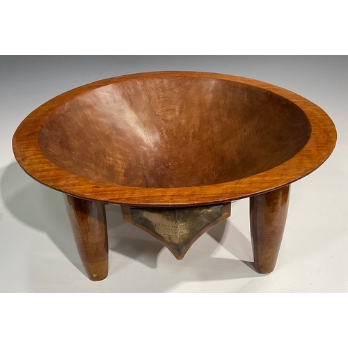 1665 - Tribal Art - a large Fijian kava bowl, of one-piece dug-out construction, four tapered cylindrical l... 