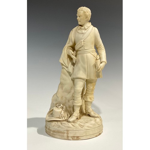 110 - A 19th century Parian ware figure, of a pilgrim, probably Copeland, 37cm high