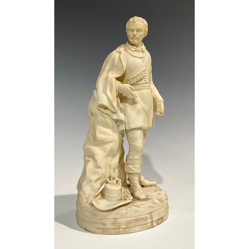 110 - A 19th century Parian ware figure, of a pilgrim, probably Copeland, 37cm high