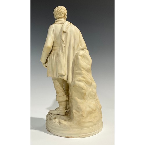 110 - A 19th century Parian ware figure, of a pilgrim, probably Copeland, 37cm high