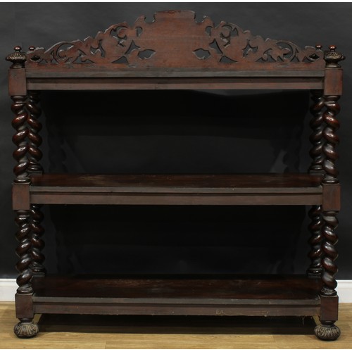 2570 - A substantial late Victorian oak buffet, of country house proportions, shaped three-quarter gallery ... 