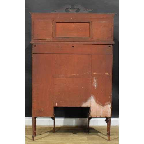 1886 - An Edwardian satinwood crossbanded mahogany and marquetry display cabinet, shaped superstructure wit... 