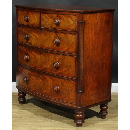 2685 - An early Victorian mahogany chest, slightly oversailing top above two short and three long graduated... 