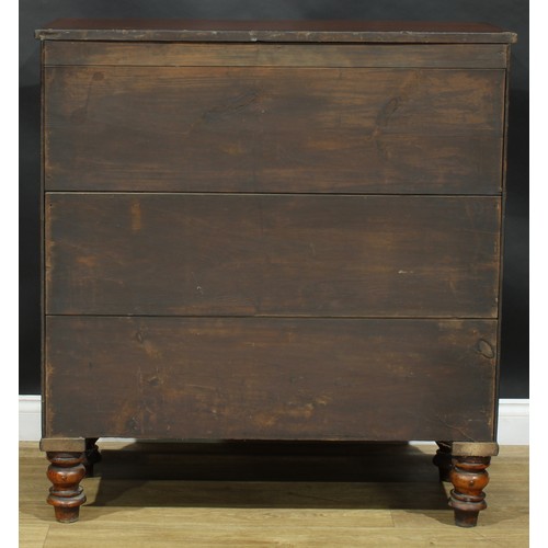 2685 - An early Victorian mahogany chest, slightly oversailing top above two short and three long graduated... 