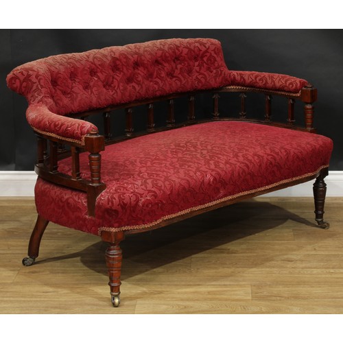 2512 - A late Victorian/Edwardian three-piece drawing room suite, comprising a sofa and a pair of club elbo... 