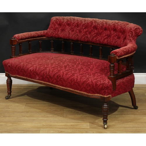 2512 - A late Victorian/Edwardian three-piece drawing room suite, comprising a sofa and a pair of club elbo... 