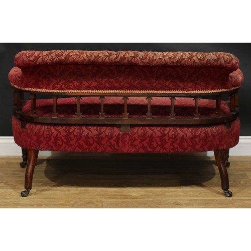 2512 - A late Victorian/Edwardian three-piece drawing room suite, comprising a sofa and a pair of club elbo... 