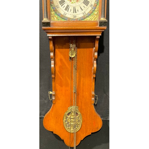 1749 - A Dutch gilt metal mounted hooded wall clock, 25cm arched painted dial inscribed with Roman numerals... 