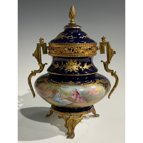 292 - A French porcelain gilt-metal mounted ovoid potpourri vase and cover, in the Louis XVI taste, painte... 