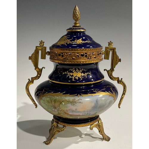 292 - A French porcelain gilt-metal mounted ovoid potpourri vase and cover, in the Louis XVI taste, painte... 