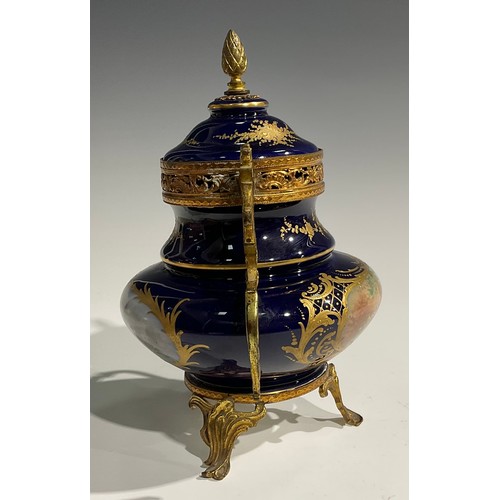 292 - A French porcelain gilt-metal mounted ovoid potpourri vase and cover, in the Louis XVI taste, painte... 