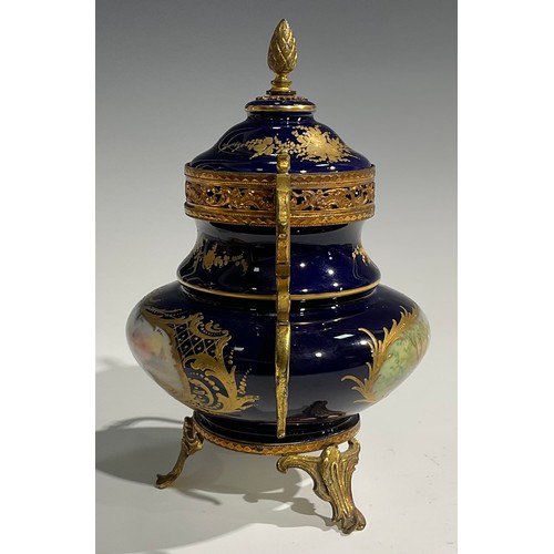 292 - A French porcelain gilt-metal mounted ovoid potpourri vase and cover, in the Louis XVI taste, painte... 