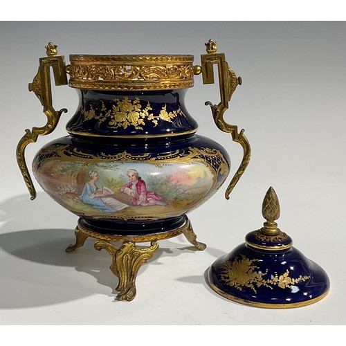 292 - A French porcelain gilt-metal mounted ovoid potpourri vase and cover, in the Louis XVI taste, painte... 