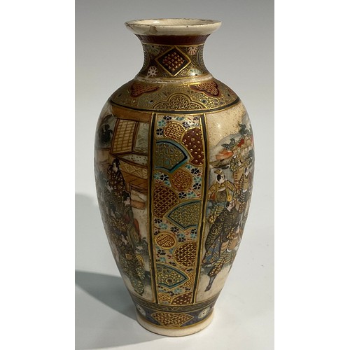 437 - A Japanese satsuma ovoid vase, painted with birds, witeria and other flowers in an extensive landsca... 