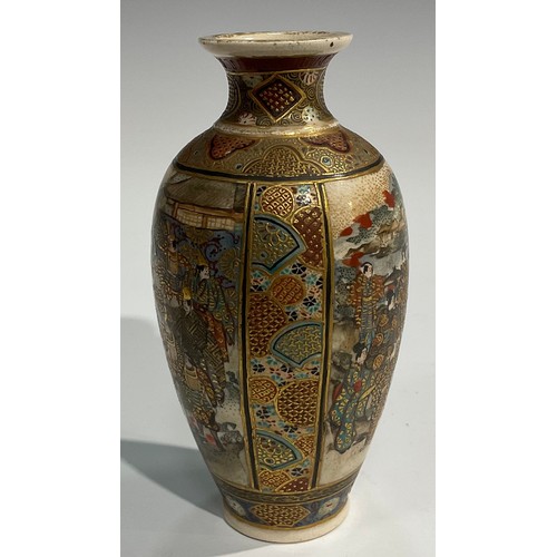 437 - A Japanese satsuma ovoid vase, painted with birds, witeria and other flowers in an extensive landsca... 