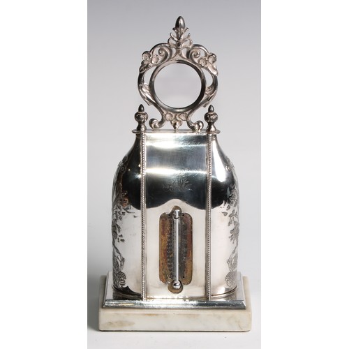 1079 - A Victorian E.P.B.M gentleman's companion, crested by a pocket watch holder above a Mercury thermome... 