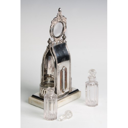 1079 - A Victorian E.P.B.M gentleman's companion, crested by a pocket watch holder above a Mercury thermome... 