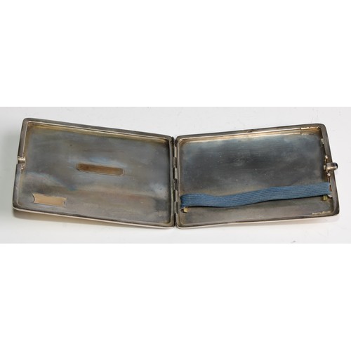 1043 - A Russian gold coloured metal overlaid silver rounded rectangular  cigarette case, engine turned, 9.... 