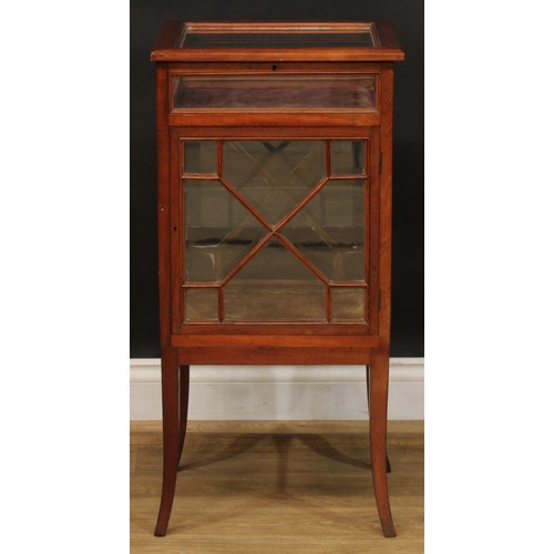 1881 - An Edwardian mahogany square combination bijouterie table and cabinet, hinged top above a rectangula... 