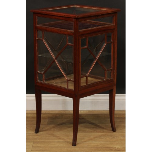 1881 - An Edwardian mahogany square combination bijouterie table and cabinet, hinged top above a rectangula... 