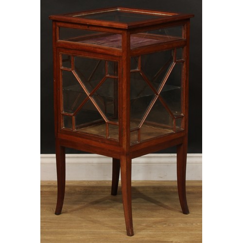 1881 - An Edwardian mahogany square combination bijouterie table and cabinet, hinged top above a rectangula... 