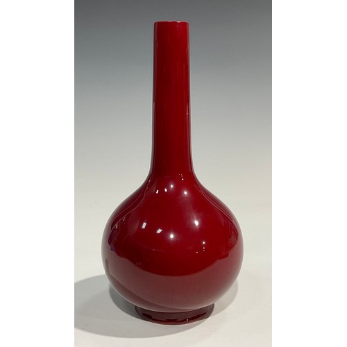 18 - A Bernard Moore flambé globular base, elongated cylindrical neck, signed to base, 29cm high