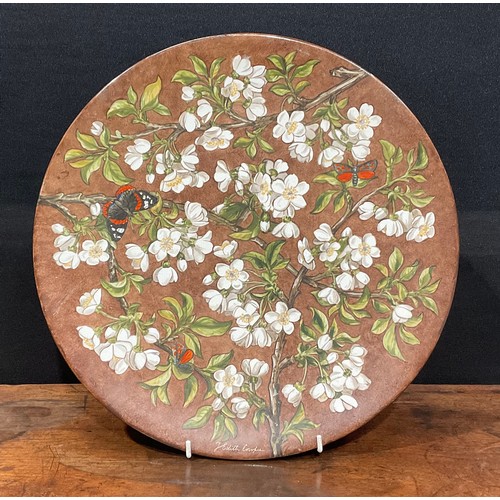 73 - An Aesthetic Movement circular charger, painted by J Edith Cowper, signed, with Red Admiral butterfl... 