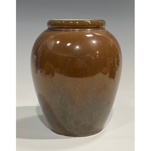 26 - A Buller's Art Pottery ovoid vase, glazed throughout in bronze lustre, 22cm high, printed marks; a J... 
