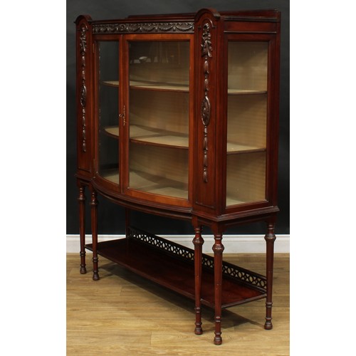 2331 - An early 20th century Adam Revival mahogany bow-centre display cabinet, shallow half-gallery above a... 