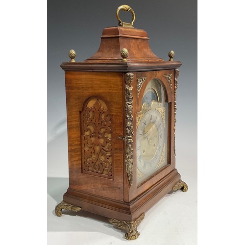 1756 - A George II Revival gilt metal mounted walnut caddy top bracket clock, by Junghans, 20cm arched bras... 