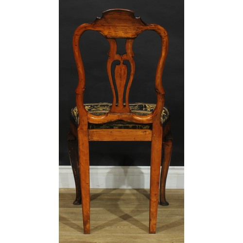 1587 - A 19th century Dutch marquetry side chair, shaped back inlaid with a mask, leaves and trailing stems... 