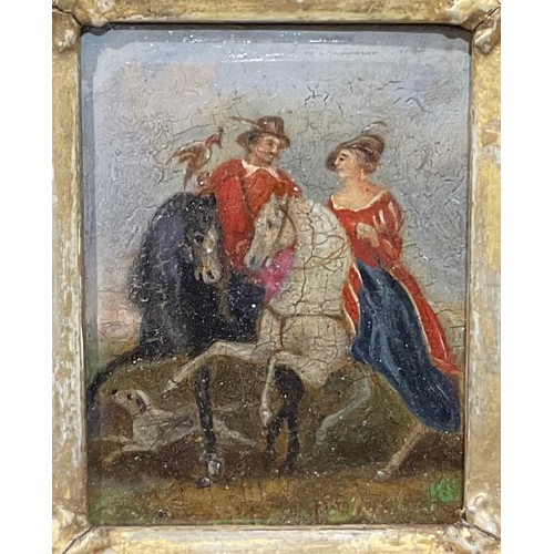 588 - English School (early 19th century)
Falconry, A Lady on Horseback, her Suitor with a Hawk
oil on pan... 